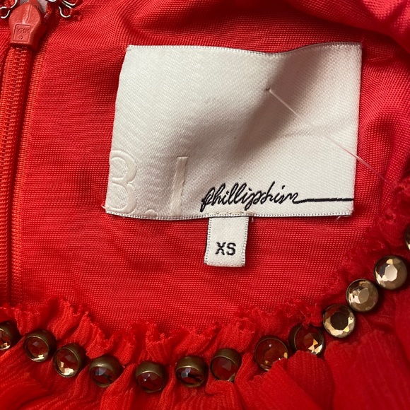 3.1 Phillip Lim Orange Stretch Knit Chiffon Ruffled Embellished Mini Dress - Picture 6 of 7